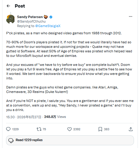 《帝国时代》高达50%都是盗版?开发者怒喷盗版玩家